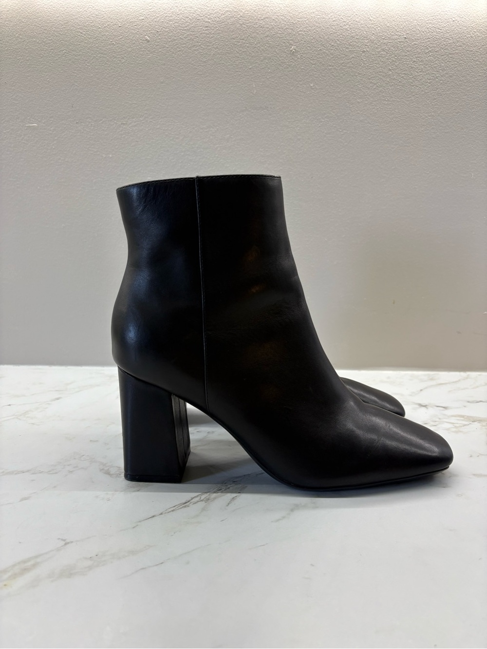 Calvin Klein Dezzi High Block Heel Booties- Black Leather